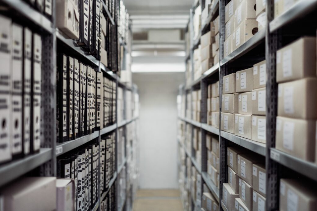 commercial storage and moving boxes in an office